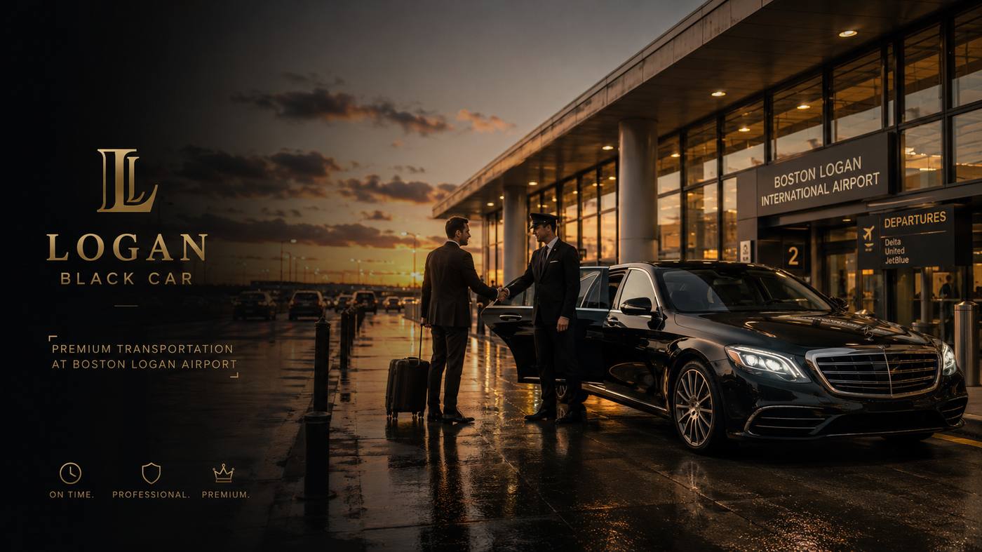 Boston Logan Airport black car service with chauffeur and passenger