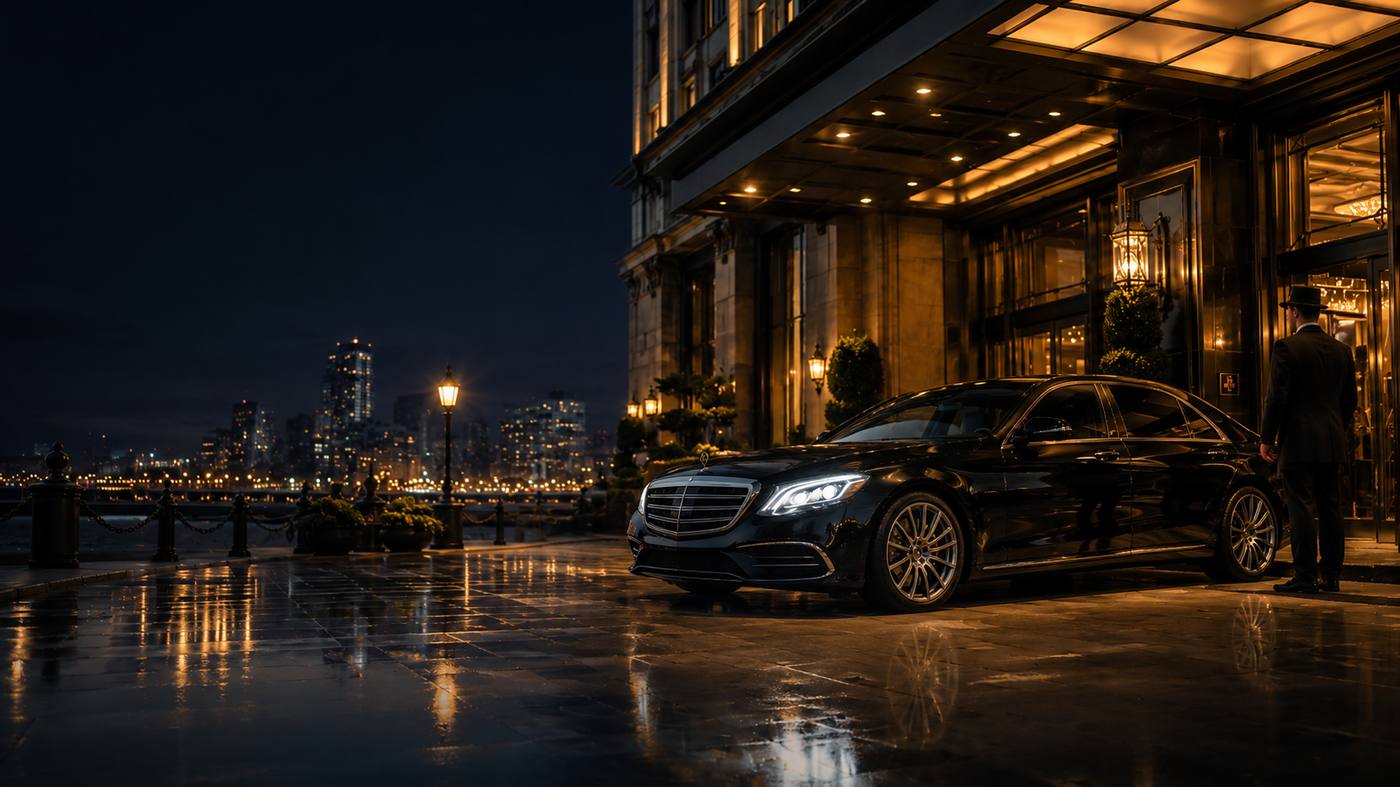 VIP chauffeur opening black car door in Boston